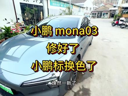 小鹏 mona03 修好了,车也洗干净了,电也充满了 但我的前面小鹏标亮色的变成灰标了,那是首批车主的标志呢#小鹏汽车 #小鹏monam03 #小鹏车标 #小鹏MONA