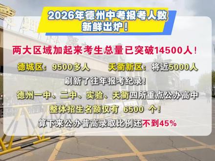 2026年中考报考人数新鲜出炉,关心自家娃位次的可评论区留言#德州中考生 #德州中考 #德州中考升学 #之舒教育