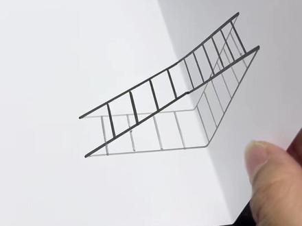 最近很火的3D立体梯子画 画法简单 ,在家小朋友也能画,画好放评论区我来打分#画画 #立体画 #视觉震撼
