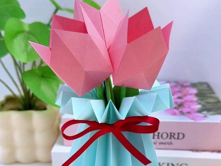用a4纸折简单漂亮的花瓶,摆在桌子上太好看了💐#折纸 #花瓶折纸 #亲子手工 #幼儿园手工 #手工diy