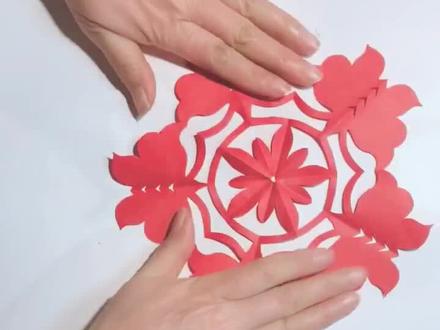 #剪纸 五角团花《蝶恋花》折、画、剪法。
