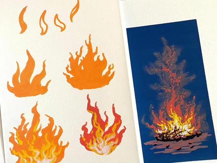 保姆级教程,如何画出好看的火焰🔥 今天来讲怎么画火焰~从实景观察和色温原理出发,掌握火焰的形状和色彩,并实践一张篝火小场景。希望大家实现画火焰自由!#画画其实很简单 #跟着抖音学画画 #丙烯马克笔 #绘画教程 #一起学画画