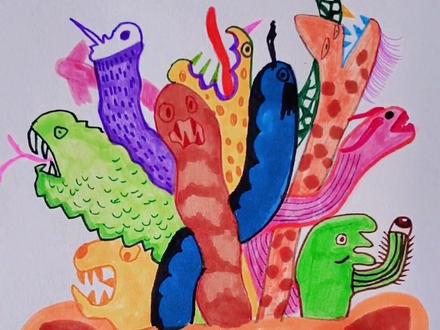 虎年年兽画起来#一起学画画 @DOU+小助手 @抖音青少年 #创意美术 #随手画 #少儿美术