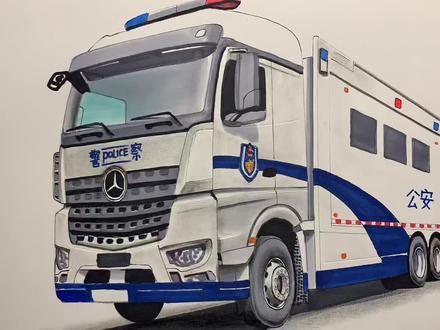 画一辆奔驰警用移动指挥车 #画画 #奔驰卡车 #警车