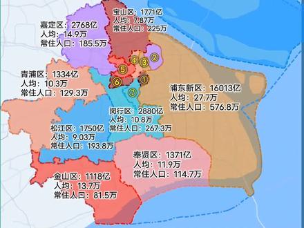 上海市各区县经济概况,浦东超万亿,人均黄浦超50万,崇明宝山人均低于全国平均水平#内容启发搜索 #上海 #数据可视化 #顾与南 #经济