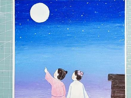 #古诗 #古诗配画 #儿童画 #小学生 #油画棒 油画棒画古诗,《古朗月行》