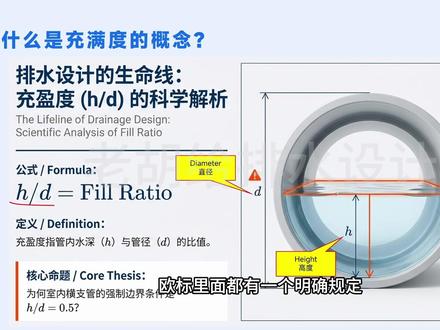 什么是重力排水系统的充满度?为什么充满度不能大于0.5? 排水管径选择的一个重要参数是充满度,充满度如何计算?#给排水设计 #排水管道充满度 #给排水设计