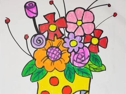 儿童画简笔画 插满花的花瓶怎么画 花瓶的画法