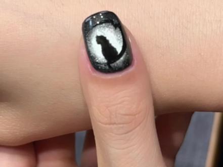 黑色中高冷小猫的心事猫眼美甲#美甲 #美甲教程分享