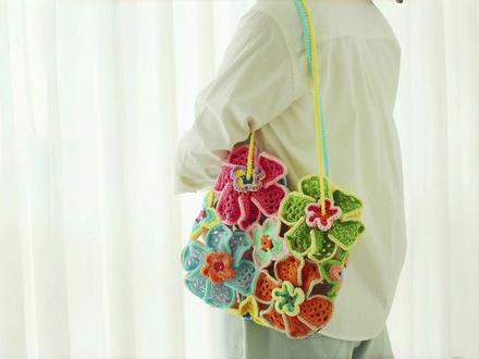 拼色镂空花朵单肩包编织教程 #手工diy #钩针教程