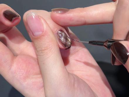 秋日暖棕格纹KT 猫 #美甲 #美甲 #美甲教程 #猫眼美甲