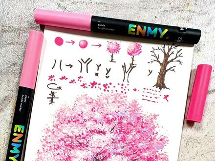 请给我两分钟!包你画出绝美樱花树 #用画笔留住春天 #樱花树绘画 #丙烯马克笔 #马克笔手绘 #零基础学画画