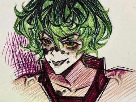 我怎么觉得我画的妓夫太郎很曼妙! #鬼灭之刃 #妓夫太郎 #蓝果圆珠笔 #铅笔画 #同人