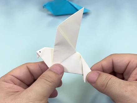 手工折纸和平鸽,折法很简单,快来一起折。#折纸教程 #手工折纸#折纸小鸟#亲子手工#幼儿园手工