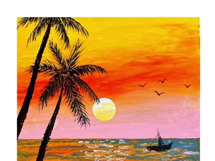 海边夕阳油画棒详细教程来了#零基础教学 #手绘画 #油画棒教程 #画画 #一学就会系列