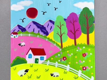 挑战用丙烯马克笔画鲜艳多彩的夏天风景画,简单易学!#丙烯马克笔风景画 #夏天主题画 #儿童画 #创意美术 #一学就会系列