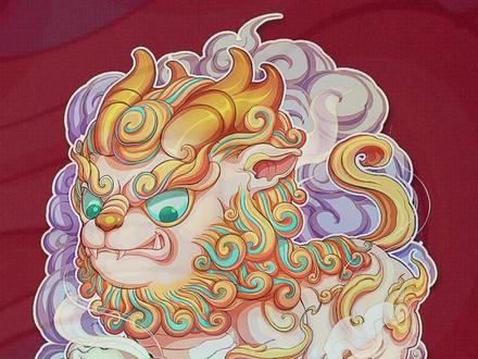本人第二次画画,你们看一下有没有进步呢#插画 #狻猊 #龙之九子#国潮插画