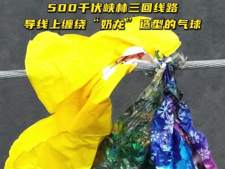 “奶龙”请远离高压线,挂在高空很危险