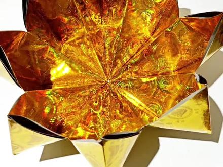 莲花盆:16张长方形镭射纸#简单易学#手工#折纸#教程#每日分享