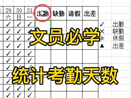 学会用COUNTIF函数统计考勤表出勤天数,快速帮你完成工作#文员日常 #每天学习一点点 #wps #exce