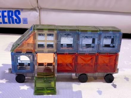 磁力片100种搭法(100/67)公交车#磁力片 #磁力片拼图大全教程 #磁力片搭建 #磁力片玩法 #磁力片积木