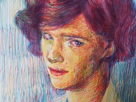 用三色圆珠笔画肖像#手绘 #肖像画#丹麦女孩小雀斑 #中性笔画画#圆珠笔画