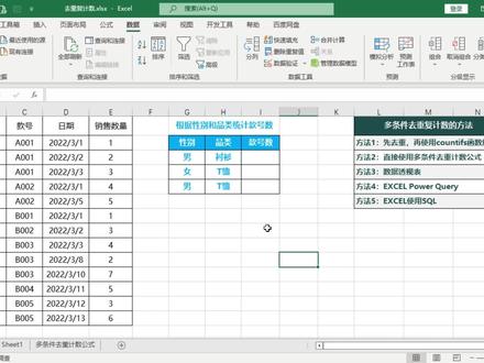 EXCEL5种方法实现多条件去重复计数 #excel