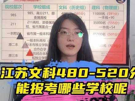 江苏高考文科480到520分能报考哪些学校呢 #江苏高考 #高考志愿填报 #大学
