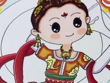 临摹别人的,未完成的敦煌飞天#马克笔手绘 #马克笔儿童画