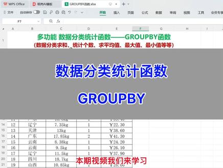 数据分类统计函数———GROUPBY。#excel教学 #excel函数 #excel表格 #办公技巧 #wps