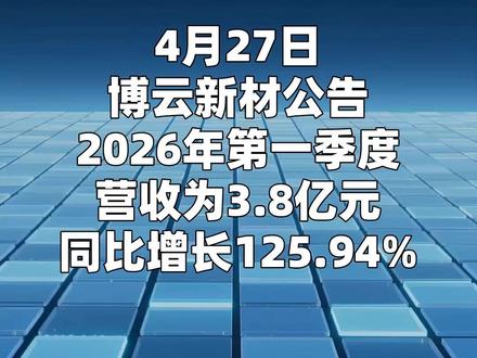 博云新材:一季度净利润1.32亿元,同比增13362.43%