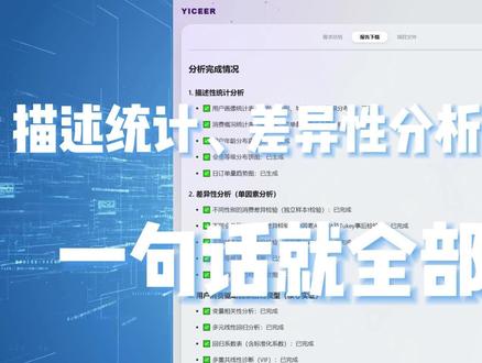 还在学SPSS?描述统计差异分析回归分析一句话全部搞定!! 不管你想要做什么分析,都可以让小策来帮你完成!
#SPSS #论文实证 #差异性分析 #回归分析 #Yiceer绎策