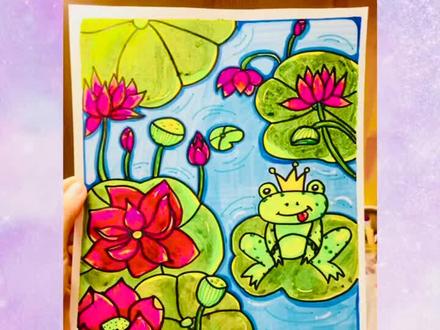 画春天主题画 2(荷塘里的小青蛙🐸) #儿童画教程 #春天主题画 #主题画 #画画 #一起学画画 #主题儿童画 #春天主题画 #画春天