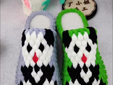39-42码熊猫拖鞋教程#纯手工编织拖鞋 #爱生活爱编织 #手工diy #冰条钩鞋教程 #抖音创作者广告分成计划