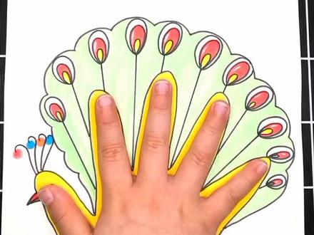 手掌画孔雀开屏#简笔画 #画画 #儿童画#抖音小助手