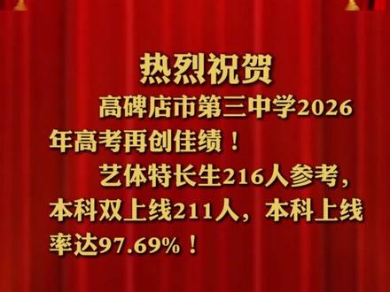 热烈祝贺 高碑店市第三中学2026年高考再创佳绩艺体特长生216人参考,本科双上线211人,本科上线率达97.69%!#高碑店 #高碑店市 #高碑店身边事 #高碑店同城 #高碑店三中