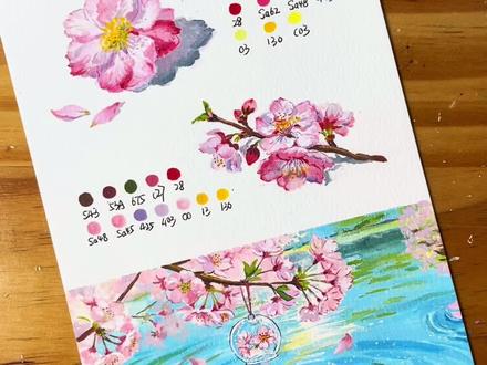 手把手教你画春日的早樱🌸丙烯马克笔教程 #丙烯马克笔 #跟着抖音学画画 #抖音年味艺术图鉴 #春天的色彩
