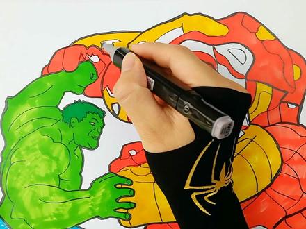 JK手绘漫画超级英雄-绿巨人浩克大战钢铁侠反浩克装甲