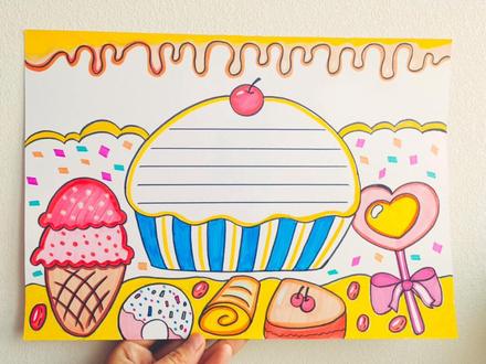 美食主题手抄报,后面附有线稿哦😊#手抄报 #手抄报作业