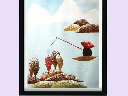 几片树叶就能拼贴出古诗《江雪》那孤独的意境。带孩子画画的同时引导孩子去体会诗中的意境。#古诗配画#雪景#江雪#亲子绘画#幼儿园绘画#树叶贴画