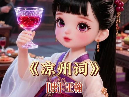 《凉州词》如何写尽边塞豪情与悲凉? #启蒙早教 #诗词 #国学文化 #儿童动画 #语文
《凉州词》是唐代诗人王翰的作品。这首诗渲染了出征前盛大华贵的酒筵以及战士们痛快豪饮的场面,表现了战士们将生死置之度外的旷达、奔放的思想感情。这首诗意境开阔,语言华美,节奏明快,富有浪漫气息。
①作品原文
葡萄美酒夜光杯,欲饮琵琶马上催。
醉卧沙场君莫笑,古来征战几人回。
②词句注释
⑴凉州词:唐乐府名。《乐苑》:“凉州宫词曲,开元中,西凉都督郭知运所进。”属《近代曲辞》,是《凉州曲》的唱词,盛唐时流行的一种曲调名。
⑵夜光杯:用白玉制成的酒杯,光可照明,这里指华贵而精美的酒杯。据《海内十洲记》所载,为周穆王时西胡所献之宝。
⑶欲:将要。琵琶:这里指作战时用来发出号角的声音时用的。催:催人出征;也有人解作鸣奏助兴。
⑷沙场:平坦空旷的沙地,古时多指战场。君:你。
⑸征战:打仗。
③译文
酒筵上夜光杯中盛满甘醇的葡萄美酒,将要畅饮时,马上琵琶也声声响起,仿佛催人出征。
如果醉卧在沙场上,也请你不要笑话,古来外出打仗的能有几人能返回家乡?
④创作背景
《新唐书·乐志》说:“天宝间乐调,皆以边地为名,若凉州、伊州、甘州之类。”这首诗西域色彩极浓。
⑤作者简介
王翰(公元687年~726年),字子羽,并州晋阳(今山西太原市)人,唐代边塞诗人。与王昌龄同时期,王翰这样一个有才气的诗人,其集不传。其诗载于《全唐诗》的,仅有14首。登进士第,举直言极谏,调昌乐尉。复举超拔群类,召为秘书正字。擢通事舍人、驾部员外。出为汝州长史,改仙州别驾。