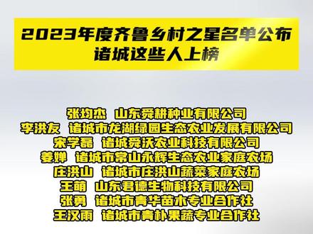 2023年度齐鲁乡村之星名单公布,诸城这些人上榜