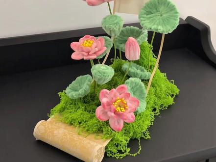 荷花莲蓬卷轴小摆件手工diy意境立体画玄关桌面茶桌书房摆件