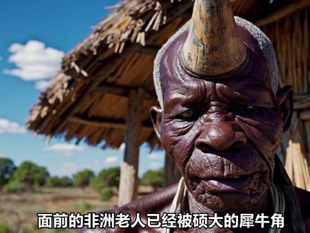 非洲原始部落犀角族的酋长头顶长了一颗巨大的犀牛角,已经压的他快睁不开眼睛了#非洲原始部落 #纪录片 #瓜子二手车