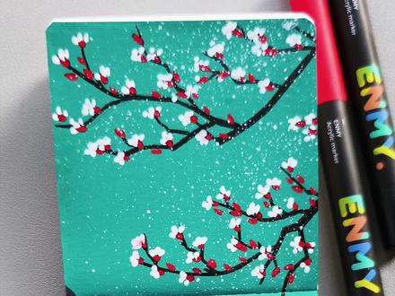 丙烯马克笔画冬日美景, 一学就会!#冬日风景画 #丙烯马克笔绘画 #马克本绘画 #绘画教程 #跟着抖音学画画