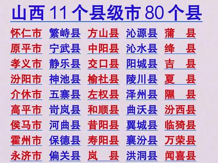 山西省下辖11个县级市和80个县。