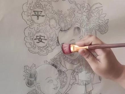 年画教程2想学年画的朋友记的关注我啊,0基础也能学#手绘教程 #货拉拉神曲大挑战 #年画收藏 @DOU+小助手 @抖音小助手