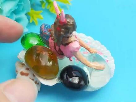 用彩虹石贝壳制作变异美人鱼,打扮成小舞形状太搞笑,立体很有趣