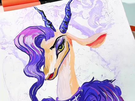 丙烯马克笔画夏奇羊 丙烯马克笔画水墨背景也太好看了,疯狂动物城最严厉的妈妈,一起画起来#零基础学画画 #绘画教程 #朱迪尼克 #画出你的动物城朋友 #恩米丙烯马克笔