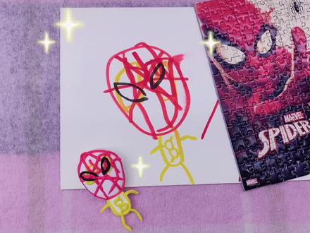 今天的灵感来源于4岁孩子的随手涂鸦“蜘蛛侠”#亲子手工 #粘土 #家庭美育 #diy #儿童手工 #艺术启蒙 #萌知计划 @抖音青少年 @DOU+小助手 #蜘蛛侠